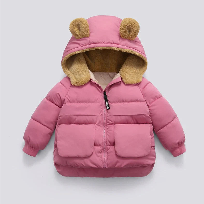 Children's hooded jacket in black, pink, caramel or beige with silk floss insulation for autumn and winter wear