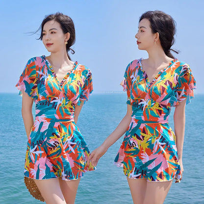 Women's colourful print cover belly siamese one-piece swimsuit