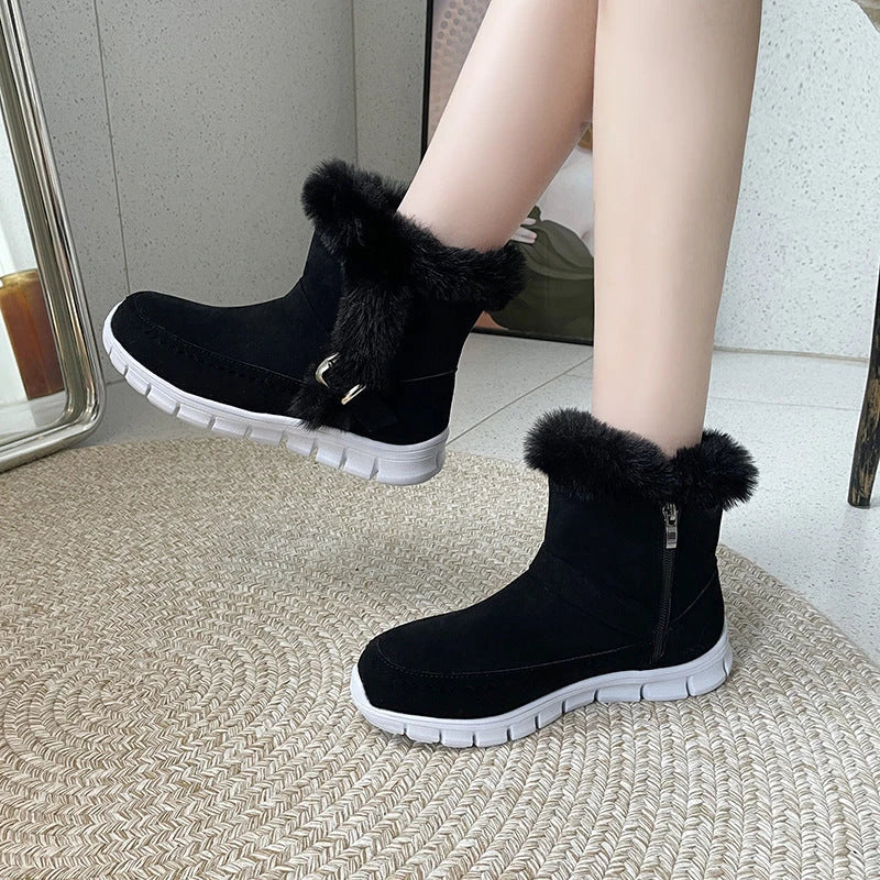 Cozy winter ankle boots with plush lining, suede uppers, and rubber soles for women