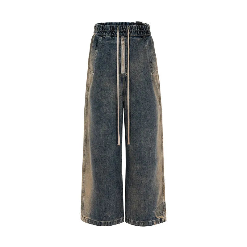 Men's retro washed gradient jeans, straight-leg cotton denim, sizes M to 3XL