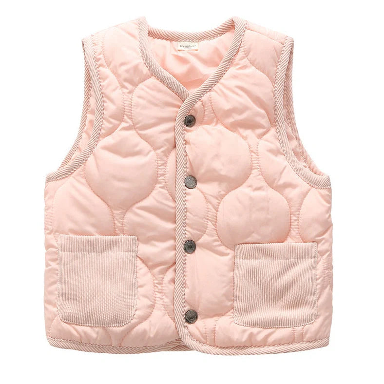 Children's cotton vest in army green with single-breasted closure and thickened acetate fibre construction