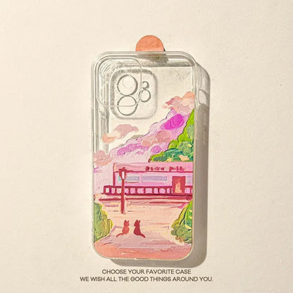 Soft silicone iPhone case with two-cat cartoon design on a mobile phone