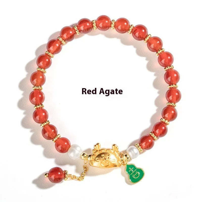 Handmade 8mm agate crystal bracelet with diamond-shaped beads in five natural stone colours