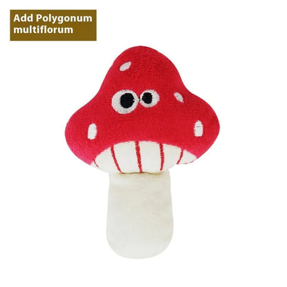 Tiantianmao plush catnip pillow toy in burrito, pizza, pineapple, cucumber, cone, and mushroom shapes.