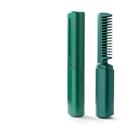 Cordless hair straightener brush with ceramic-infused bristles and negative ion technology for smooth, shiny hair styling
