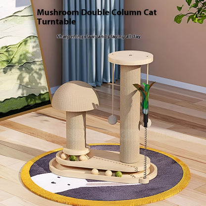 Solid wood cat scratching post with turntable base, 50cm tall with 30cm diameter