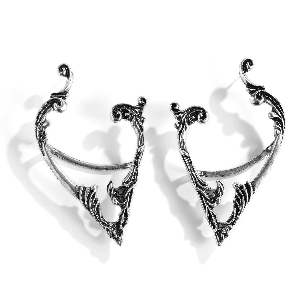 Dark Elf Ear Clip No Piercing Earrings in silver color, perfect for gothic and fairy tale aesthetics