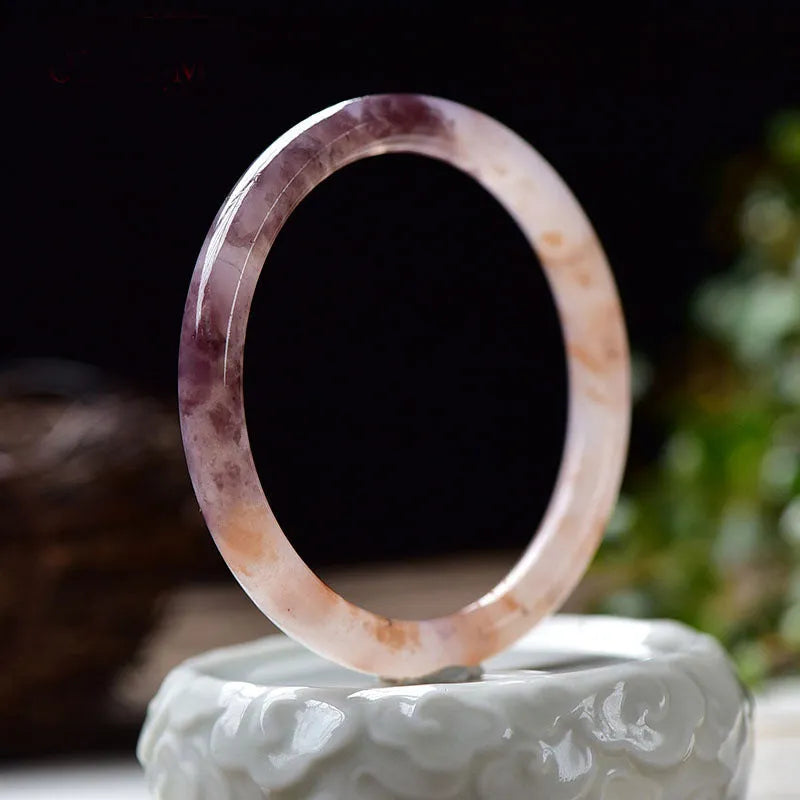 Jade violet bracelet with geometric design in flat bar and round bar styles, adjustable 54-64mm sizes