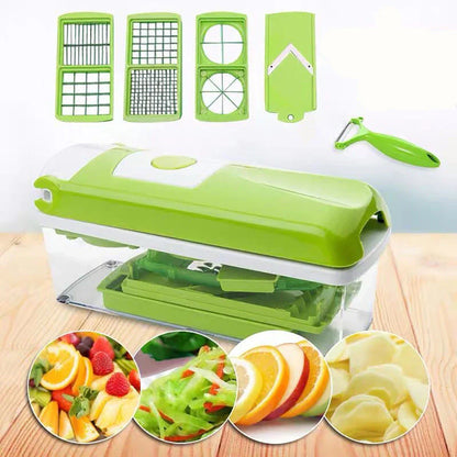 Versatile 12-Piece Vegetable Chopper Set with Stainless Steel Blades and Durable ABS Plastic Body