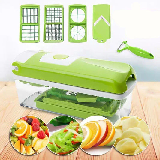 Versatile 12-Piece Vegetable Chopper Set with Stainless Steel Blades and Durable ABS Plastic Body