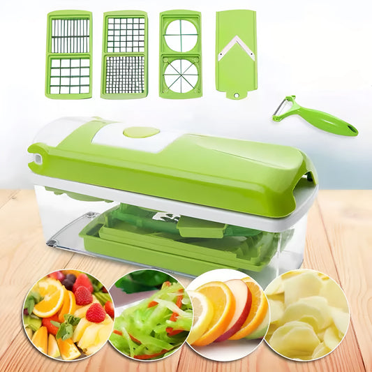 Green manual food chopper kitchen gadget with stainless steel blades for vegetable and herb preparation