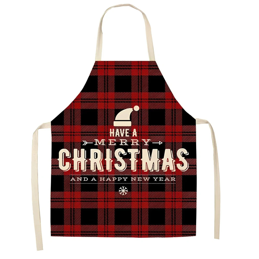 Cotton linen Christmas apron with adjustable straps showing 68x55 cm coverage area