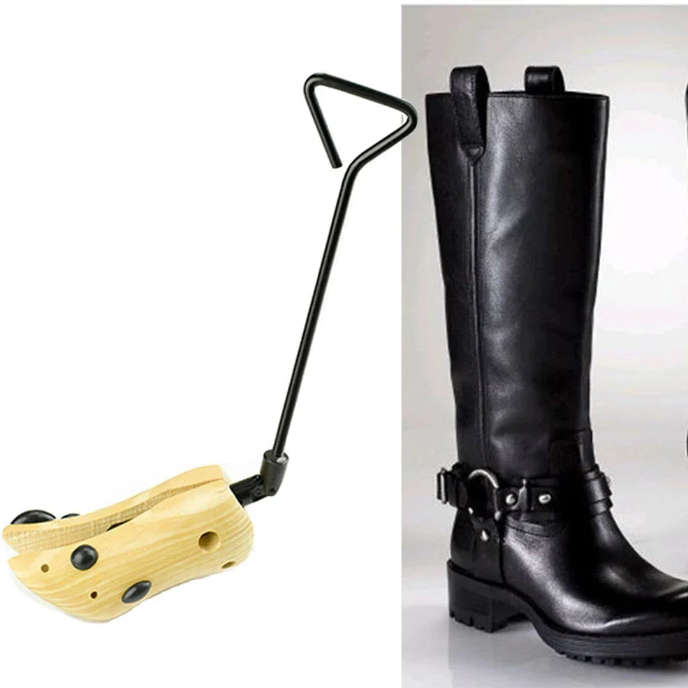 Wooden adjustable shoe expander stretching boots with measurement showing 50cm length