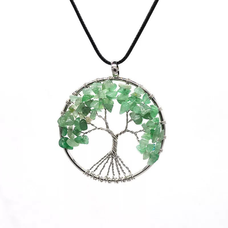 Kabala Life Tree necklace with copper wire and natural stone pendant, symbolizing growth and connection