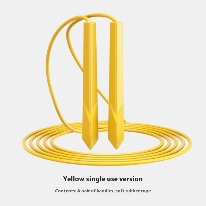 Blue PVC skipping rope with plastic handles on a grey background.