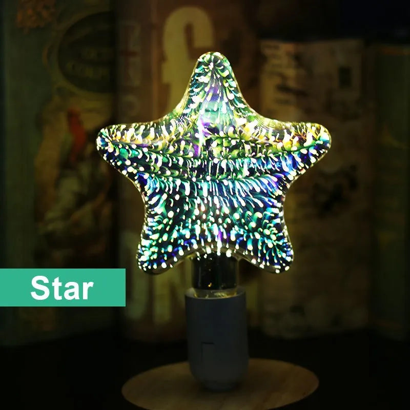 LED 3D firework decoration bulb projecting light patterns with E27 socket