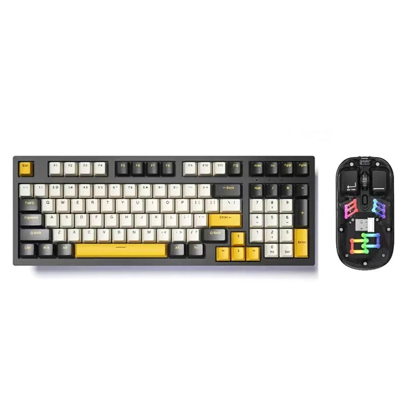K98 mechanical keyboard and matching wireless mouse in a selected colour from the range on a desk.