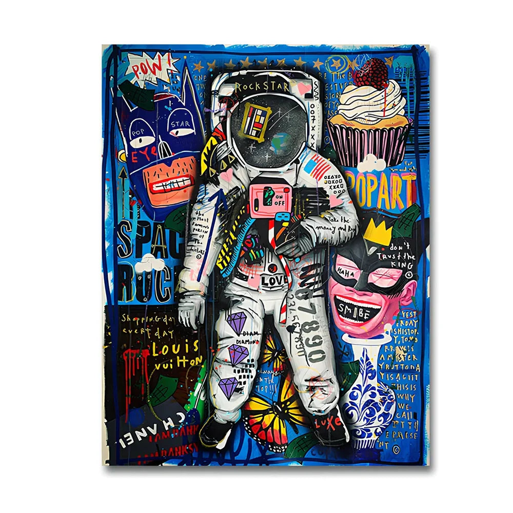 Spray-painted abstract graffiti artwork on frameless canvas poster showing urban street art design