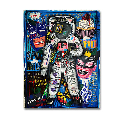Spray-painted abstract graffiti artwork on frameless canvas poster showing urban street art design
