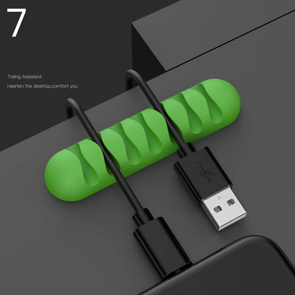 TPR silicone cable holder with Korean flannelette backing organising USB and network cables