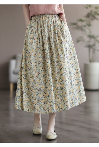 Chic floral printed cotton skirt in vibrant colors, perfect for any occasion.