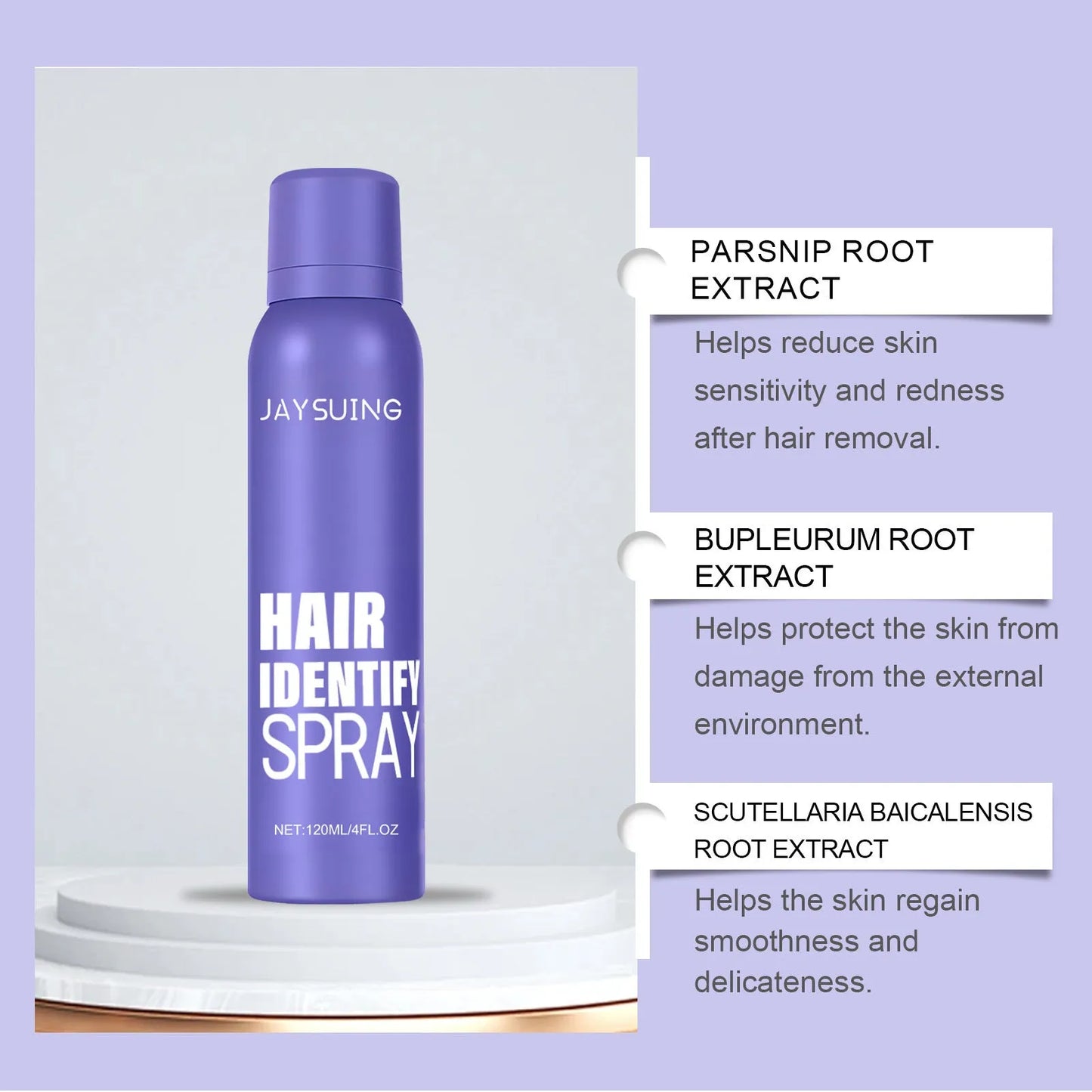 120ml bottle of portable non irritating hair removal spray with plant extracts