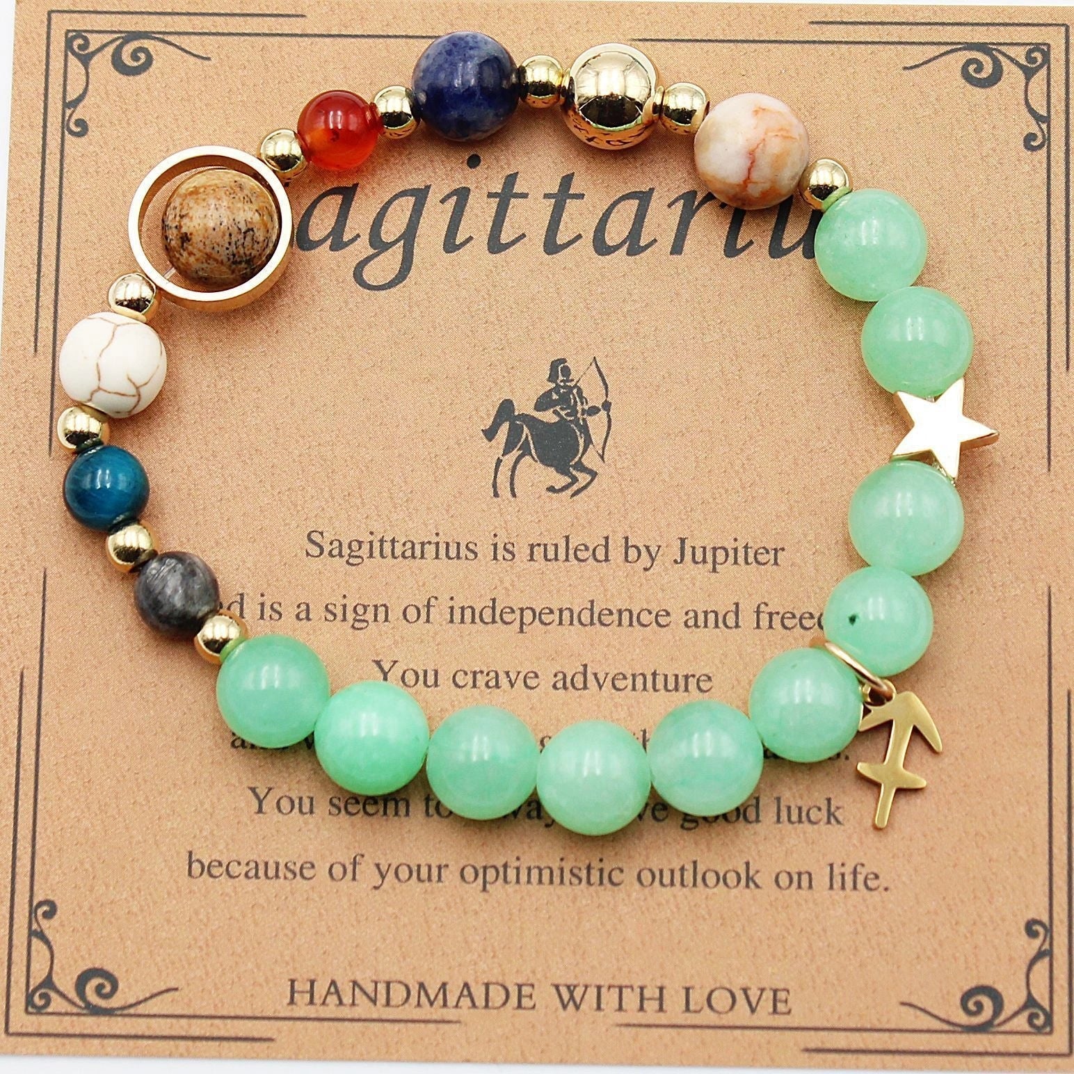12 Constellation Morgan Stone Beaded Bracelet featuring detailed zodiac signs on 19mm beads