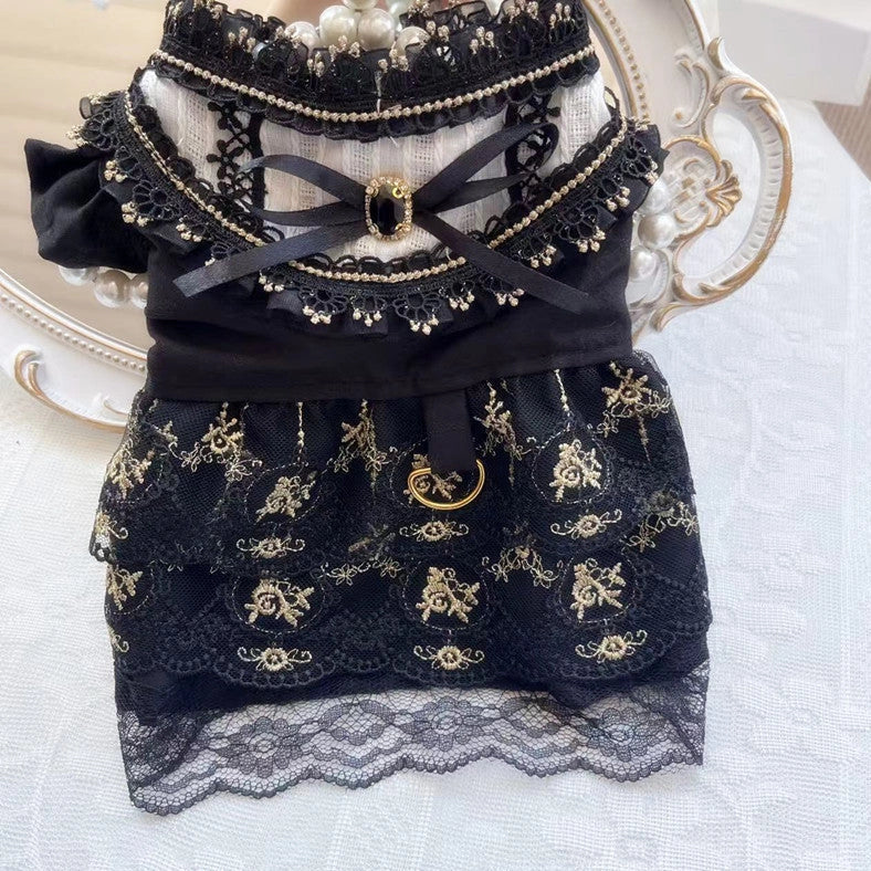 Golden skirt pet clothing for cats and dogs with gothic princess style design