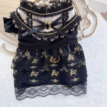 Golden skirt pet clothing for cats and dogs with gothic princess style design