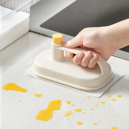 Disposable magic cleaning brush with plastic handle, storage box, and 50 white non-woven rag refills.