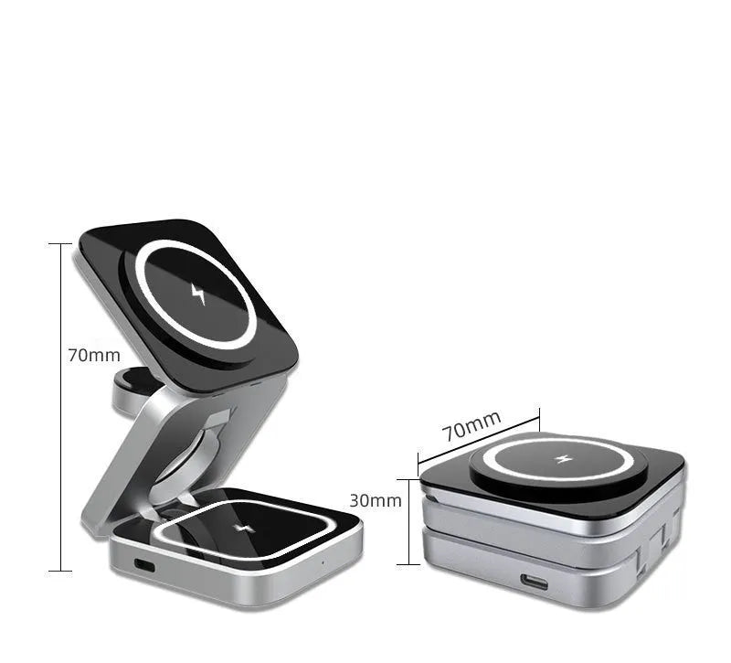 Folding three-in-one wireless charging bracket for desktop with Apple, Samsung and Google Pixel Watch support