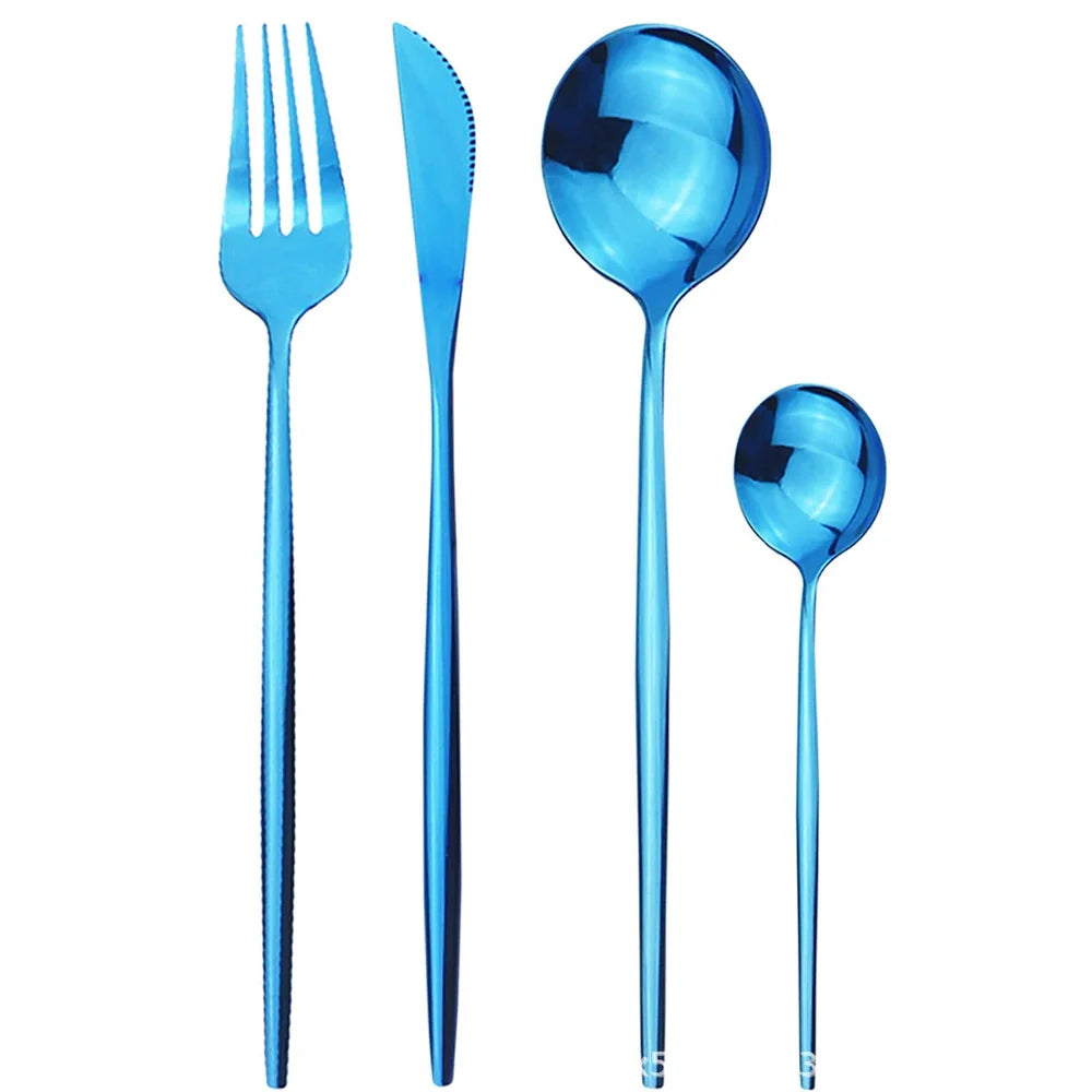 24-piece stainless steel cutlery set with mirror-polished finish showing six place settings in gold colour