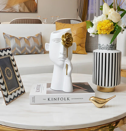 Creative art vase with body shape design in black and white colours, modern resin home decoration