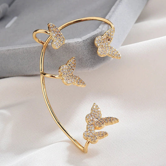 Stylish butterfly ear clips with sparkling zircon stones in gold and silver finishes