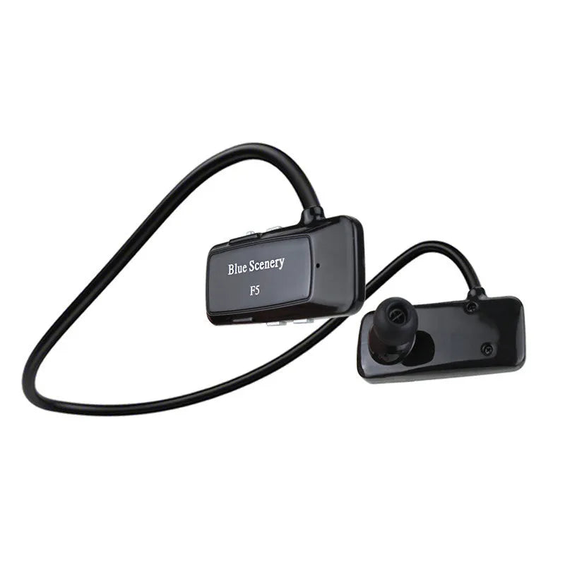 F5 wireless Bluetooth headset with card, ear-hook design, Bluetooth 4.0, 10 metre range, in black gold red or white