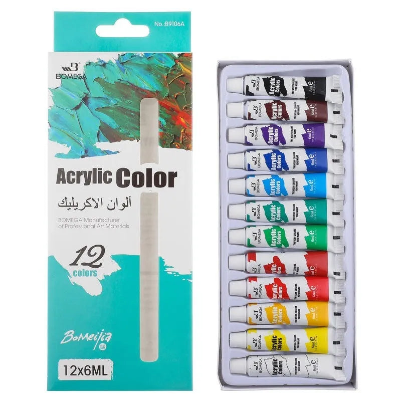 12-colour artist pigment set with tubes for acrylic, oil, watercolour, gouache, glass and textile painting techniques