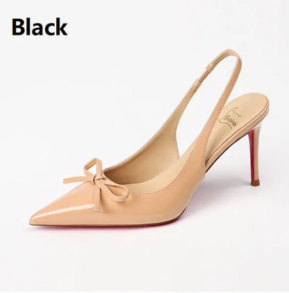 Women's pointed-toe high heels, 8cm heel, patent leather upper, microfiber lining, rubber sole, wine red, nude or black