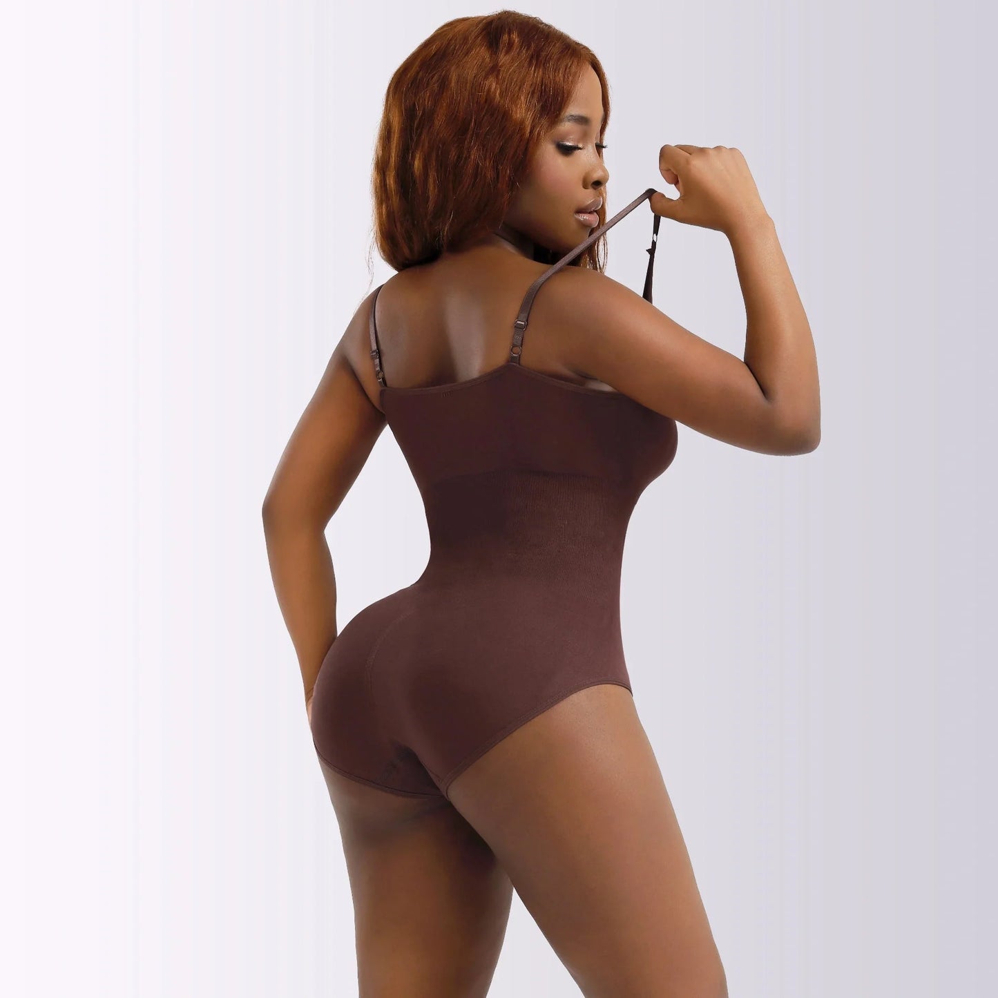 Nylon slimming corset in skin color, black, or brown for waist girdling and hip lifting