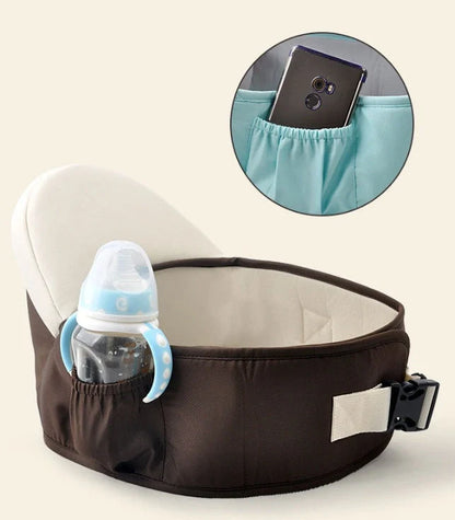 Baby sling waist seat carrier showing 15mm cushion and 25mm waist pad with anti-sliding design
