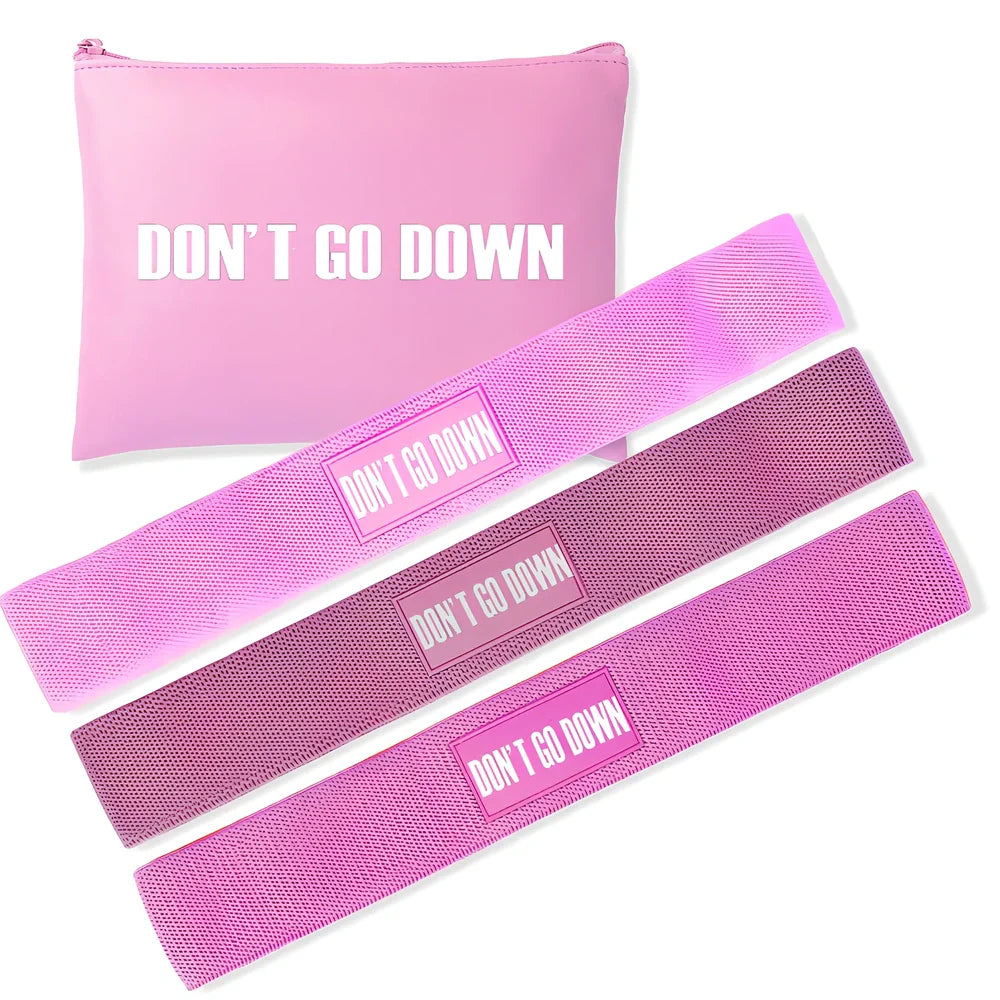 Three colour-coded resistance bands for progressive strength training with 10-50 pound tension range