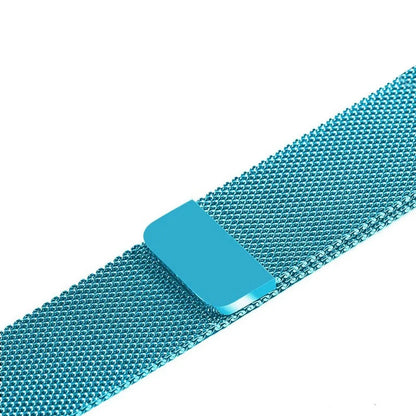 Stainless steel watch strap with metal links and buckle, shown in silver finish.