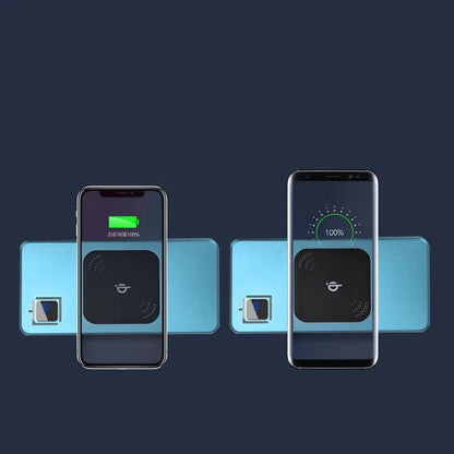 Silver alloy power bank with LCD display showing battery percentage, next to a smartphone and USB cable.