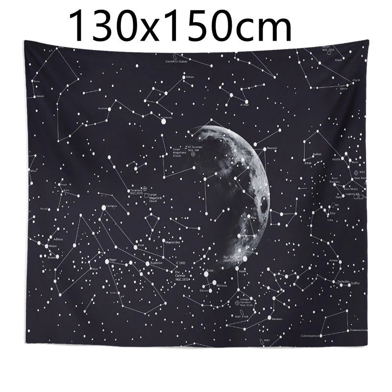 Constellation tapestry with moon and stars design for wall or bed decoration