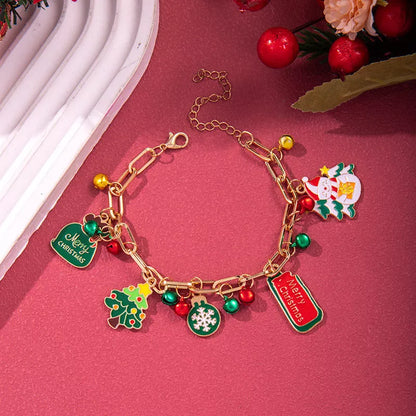 Festive Christmas Metal Chain Bracelet with Santa Claus and snowflake designs