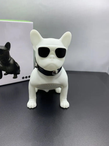 Mini bulldog-shaped Bluetooth speaker in black colour with wireless connectivity