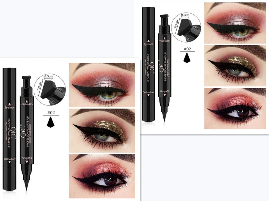 Dual-Tip Winged Eyeliner Stamp with Carbon-Black Pigment for Easy Application