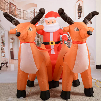 Christmas inflatable Santa Claus riding reindeer with LED lights