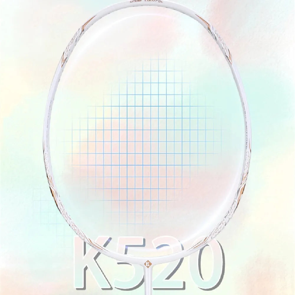 K520pro all carbon fibre badminton racket in black, pink, or white with optional line patterns
