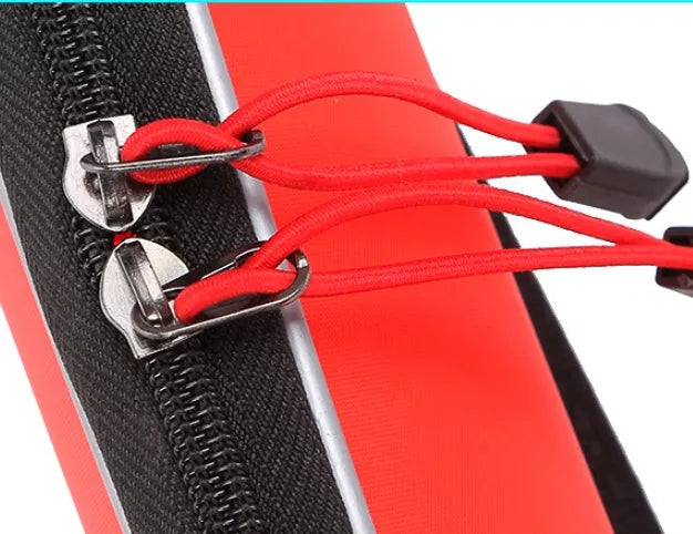 EVA thick portable fishing tackle bag in red, orange, black, and blue