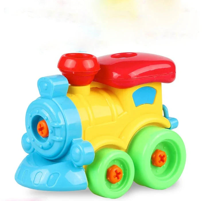 Hands-on STEM toy with various vehicle model components that can be disassembled and reassembled